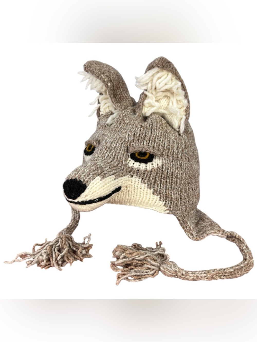 Vive Bien Arts Of Equador Youth/Child 100% Wool Coyote Animal Winter Hat